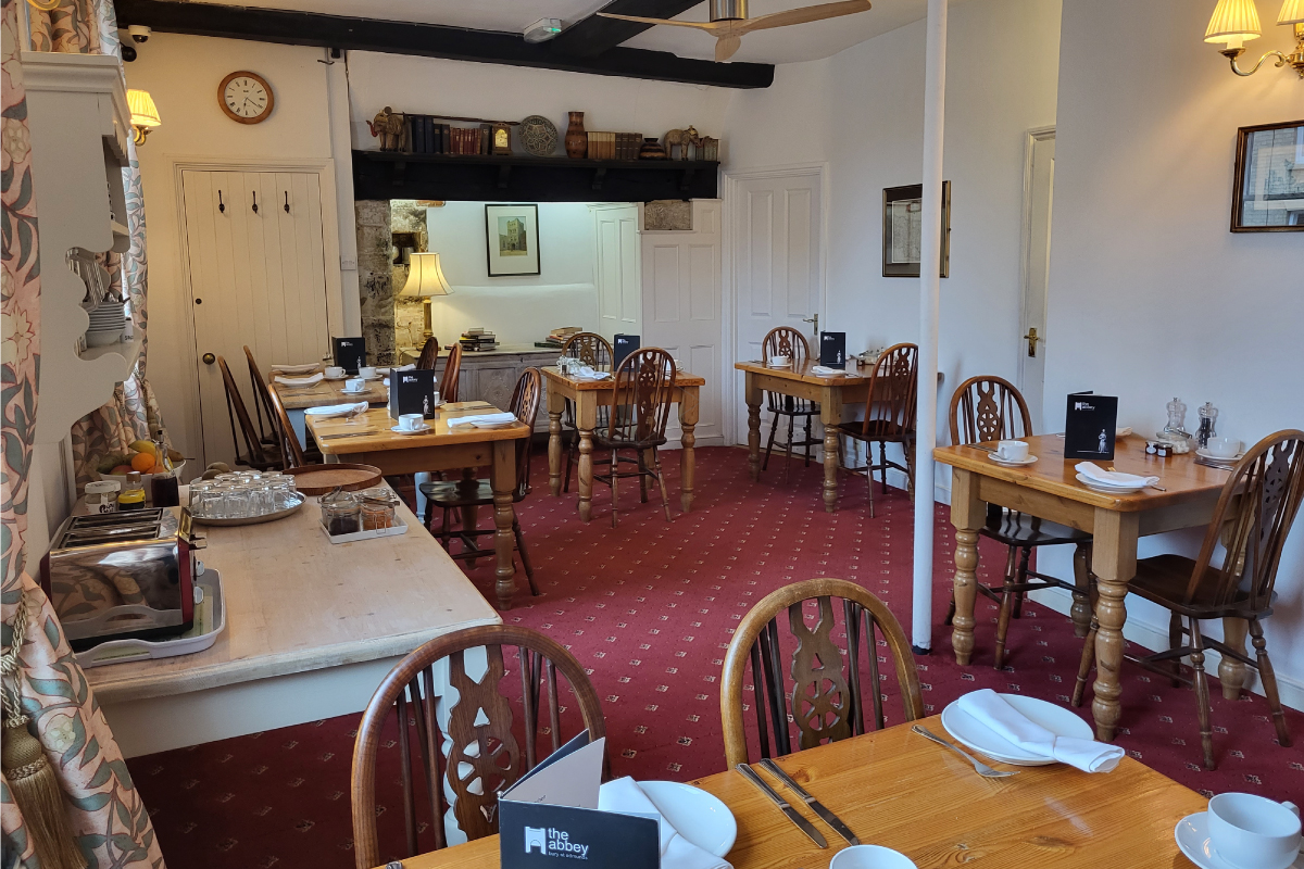 The dining room at the Abbey Hotel, Bury St Edmunds, Suffolk